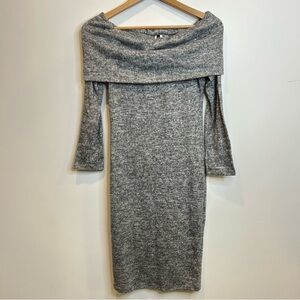 K Too Off The Shoulder Long Sleeve Sweater Dress Grey